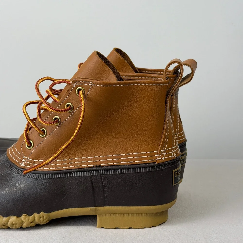 LL Bean Boots Mens 7M Tan Brown‎ 6 Inch Duck Boots Waterproof Made in USA 175051